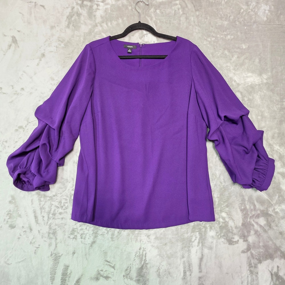 Alfani Womens Purple Tiered Ruffle Sleeve Blouse Top Plus Size 1X Crepe Back Zip
